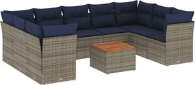 vidaXL 10 részes szürke polyrattan kerti ülőgarnitúra párnával