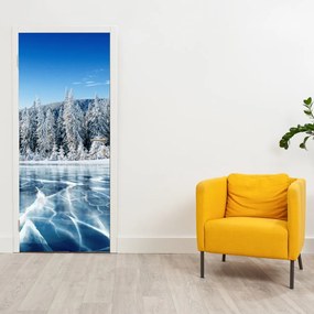 Fotótapéta ajtóra - Befagyott tó és havas fák (95x205cm)