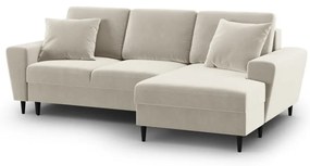 Bézs bársony kinyitható tárolóhelyes sarokkanapé (jobb oldali-heverő résszel) Kyoto – Cosmopolitan Design