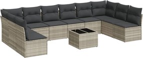 vidaXL 11 részes világosszürke polyrattan kerti ülőgarnitúra párnákkal