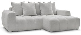 Világosszürke buklé kinyitható-tárolóhelyes sarokkanapé (jobb oldali-heverő résszel) Roxelane – Bobochic Paris