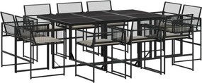 vidaXL 11 részes fekete polyrattan kerti étkezőgarnitúra párnákkal