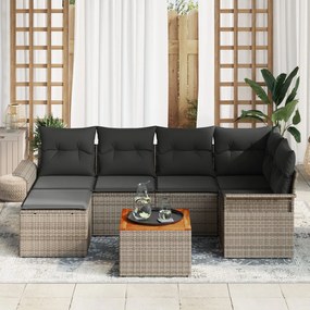 7 Darabos Kerti Kanapészett Párnákkal Szürke Poli Rattan Acacia