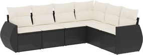 vidaXL 6 részes fekete polyrattan kerti ülőgarnitúra párnákkal