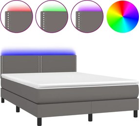 vidaXL szürke műbőr rugós ágy matraccal és LED-del 140x190 cm