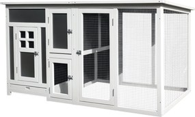 PawHut Tyúkól Tojásrakó Tyúkoknak Vízálló Tetővel és Futóterülettel, Fészekfával, 160x75x80 cm, Szürke és Fehér | Aosom