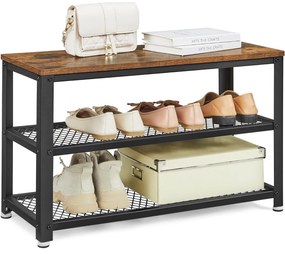 Cipőpad, cipőtartó 2 polccal, rusztikus barna és fekete