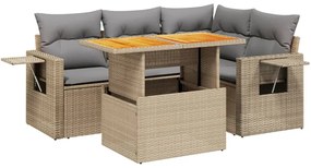 vidaXL 5 részes bézs polyrattan kerti ülőgarnitúra párnákkal