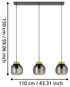Eglo 390318 - Csillár zsinóron MAGACELA 3xE27/40W/230V füstös