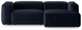 Sötétkék kordbársony sarokkanapé (jobb oldali-heverő résszel) Bergamo – Cosmopolitan Design