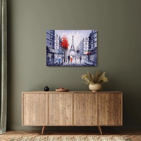 Egy párizsi utca képe, olajfestmény (üvegen) (70x50 cm)