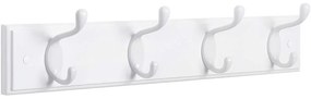 Fali fogas 4 fém kampóval, 40 x 7 x 9 cm, fehér