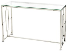 Design fém ezüst konzolasztal, üveg asztallap 78x120x40cm
