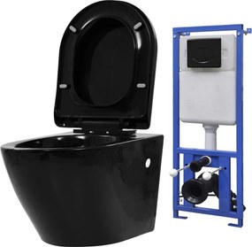 vidaXL fekete falra szerelhető kerámia WC rejtett öblítőtartállyal