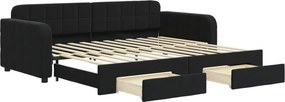 vidaXL fekete kihúzható bársony heverő fiókkal 90 x 200 cm