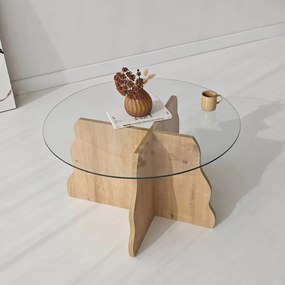Butterfly üveg dohányzóasztal, zafír tölgy-átlátszó, 75 cm