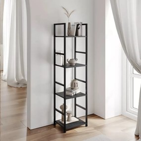Fekete 4 szintes nyitott könyvespolc, tároló állvány fém lábakkal - 29x112cm Intenso