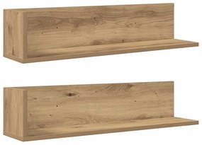 2 db kézműves tölgy színű szerelt fa fali polc 75x16,5x16,5 cm