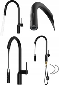 Konyhai csaptelep Oxi fekete, kihúzható kifolyócsővel álló mosogató csaptelep