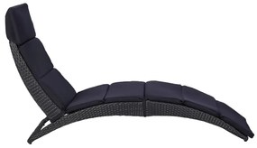 Fekete polyrattan napozóágy párnával