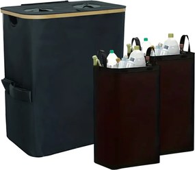 Szelektív palackgyűjtő két rekeszes 140l fekete