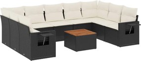 vidaXL 10 részes fekete polyrattan kerti ülőgarnitúra párnákkal
