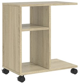 sonoma tölgy színű szerelt fa kisasztal kerekekkel 50x35x55 cm