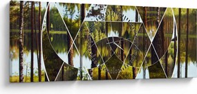 Kép - Geometrikus kollázs a skandináv erdők hátterében (órával) (90x30 cm)