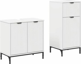 vidaXL Fürdőszoba bútor szett fiókkal 2 pcs Fehér Mérnöki fa és fém