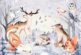 Erdei állatok téli találkozó tapéta 368x248