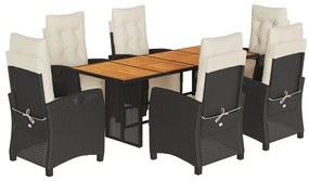 7 részes fekete polyrattan kerti étkezőgarnitúra párnával