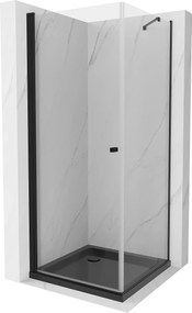 Mexen Pretoria, zuhanykabin 90 (ajtó) x 90 (fal) cm, 6mm átlátszó üveg, fekete profil + fekete zuhanytálca, 852-090-090-70-00-4070B
