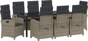 vidaXL Kert étkező szett párnával 9 pcs Szürke polirattan