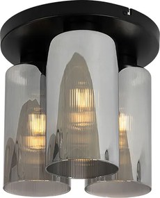 Art Deco mennyezeti lámpa fekete füstüveggel 3-lámpás - Laura