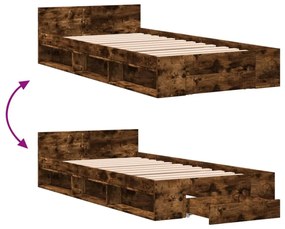 füstös tölgy színű szerelt fa ágykeret fiókkal 75x190 cm