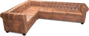 vidaXL 6 személyes barna műbőr Chesterfield sarok kanapé