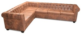 vidaXL 6 személyes barna műbőr Chesterfield sarok kanapé