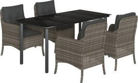 vidaXL 5 részes szürke polyrattan kerti étkezőgarnitúra párnával
