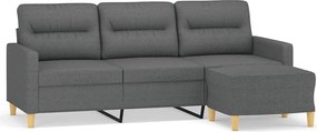 vidaXL 3 személyes sötétszürke szövet kanapé lábtartóval 180 cm