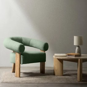 Sötétzöld design fotel KOKEI, tölgy