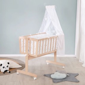 Natúr színű bükkfa gurulós-baldachinos bölcső 40x90 cm – Roba