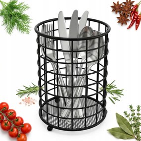 Evőeszköz Tároló Kosár Rendszerezéshez Fém Fekete Ø 12 CM Csepegtető