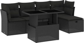 vidaXL 6 részes fekete polyrattan kerti ülőgarnitúra párnákkal