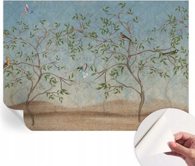 Divatos öntapadós fali tapéta Madarak a fákon 312x219 cm