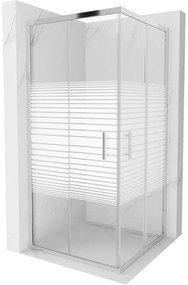 Mexen Rio 90 x 90 cm-es négyzet alakú zuhanykabin, fehér csíkok, króm - 860-090-090-01-20