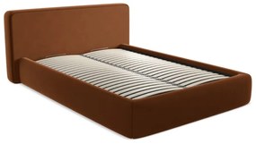 Terrakotta színű kárpitozott ágyneműtartós franciaágy ágyráccsal 140x200 cm Kiana – Makamii