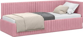 vidaXL Sarokágy keret fejtámlával Rózsaszín 80 cm x 200 cm Bársony