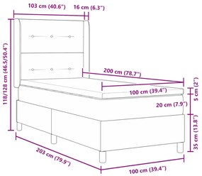 Boxspring Ágy Matraszsal Fekete 100x200 cm Szövet