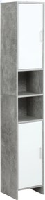 Kleankin Fürdőszobai Oszlop 2 Szekrénnyel és 2 Nyitott Rekesszel, Magas Térmentesítő Szekrény Cement Hatású Fából, 30x30x180cm, Szürke | Aosom