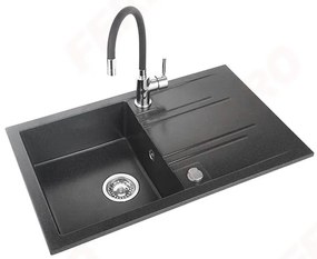 Ferro mosogató - készlet gránit mosogató + flexi csaptelep Ferro Zumba BZA4B, 1 kamrás 780x480 mm, grafit fényes, DRGM48 / 78HA-SET1-PL